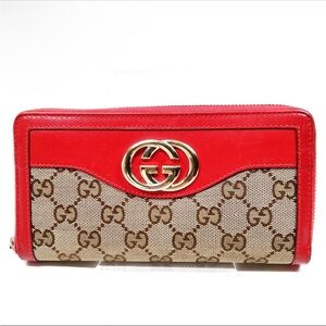 Gucci Canvas/Leather Monogram Red Long Wallet